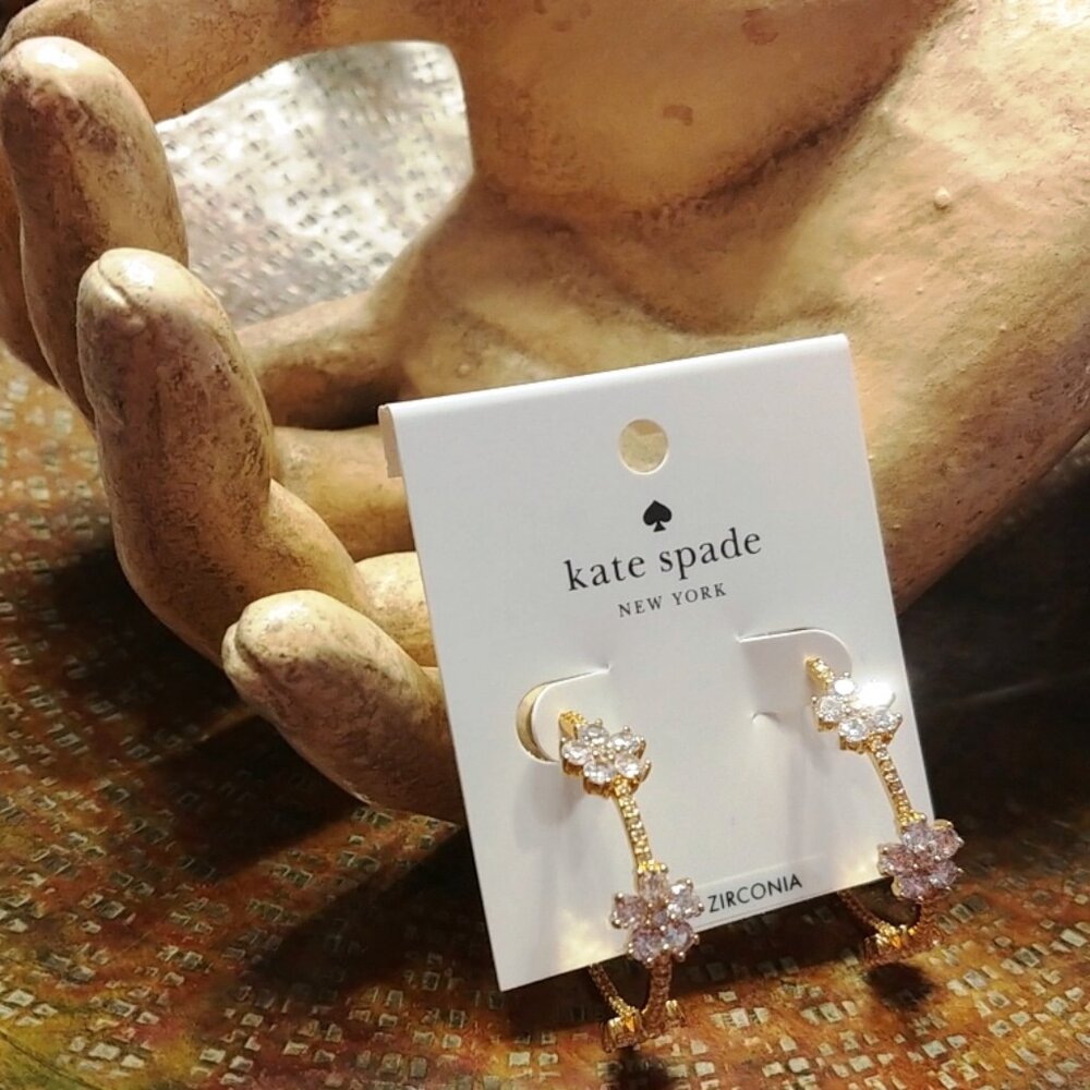 Kate Spade Gleaming Garden Flower Gold In/Out Hoop Post Earrings w/Cubic Zir NWT